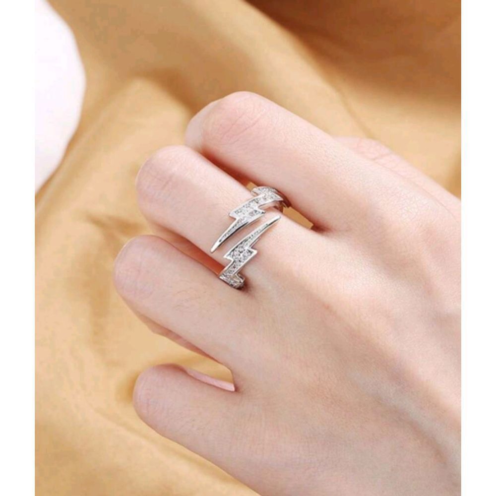 Silver & Gemstone Lightning Bolt Adjustable Ring